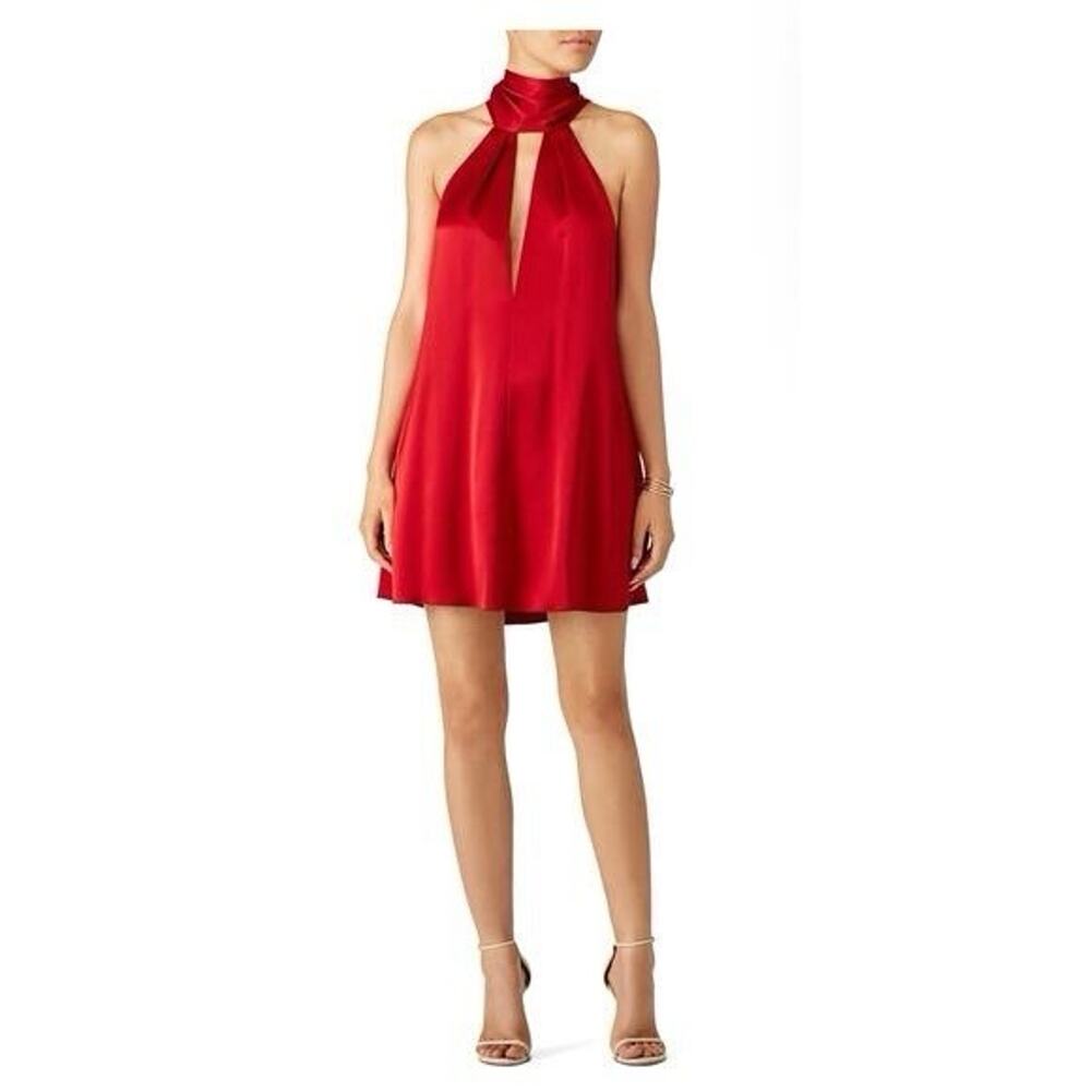 Galvan London red mini dress Deep V Sash Draped 36 US 4